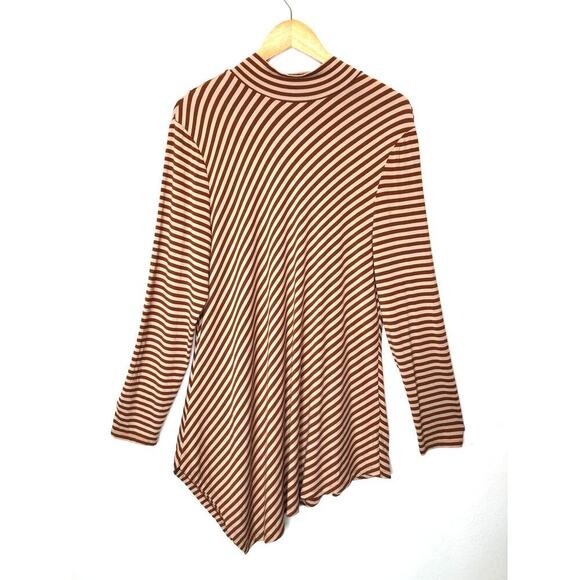 Chicos Striped  Long-sleeve  Asymmetrical-hem Tunic Turtleneck Sz: 3 XL Travel - Picture 1 of 8
